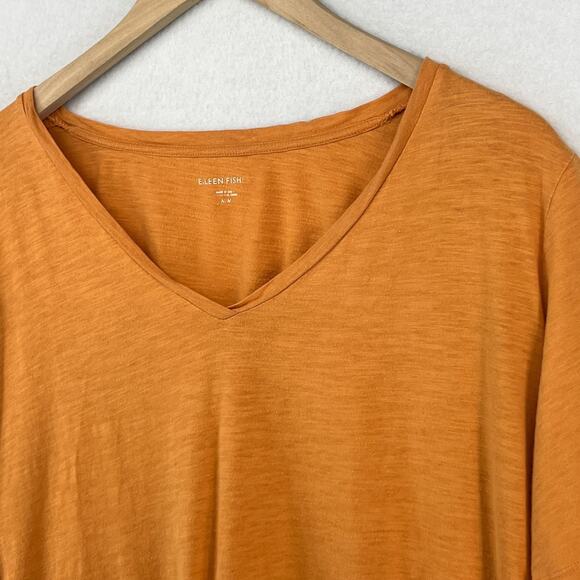 EILEEN FISHER Top M Slub Organic Cotton Jersey V-Neck Short Sleeve Orange - Picture 2 of 13